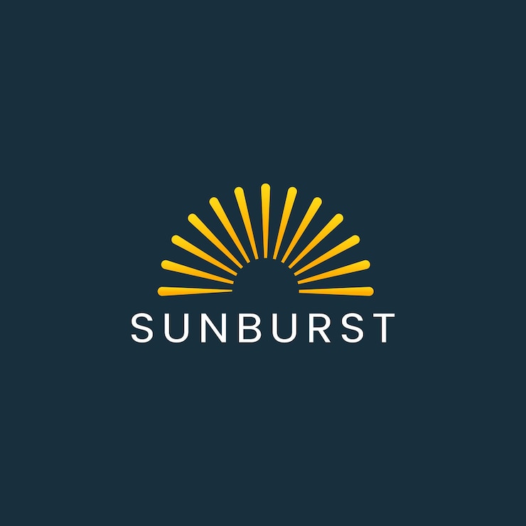 Wektor żółta linia logo sunburst na ciemnym tle dla przyrody i wakacji