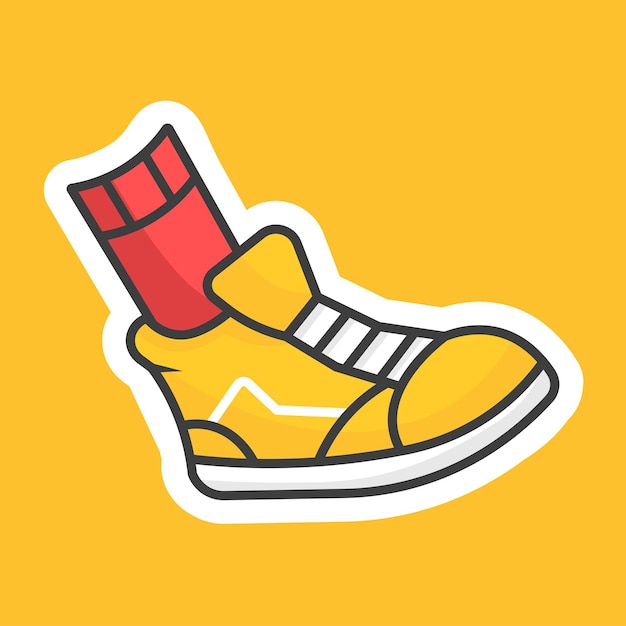 Plik wektorowy Żółta naklejka na buty z czerwonymi skarpetkami
