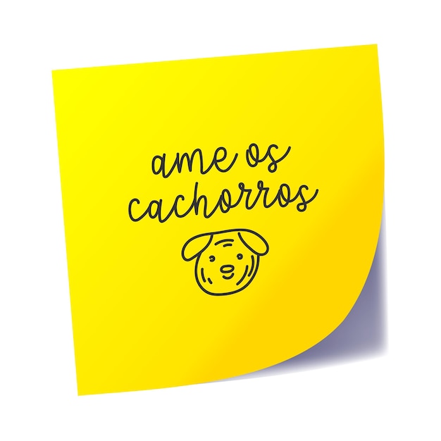 Plik wektorowy Żółta realistyczna naklejka z wiadomością o miłosnych psach w języku brazylijskim tłumaczenie kochaj psy