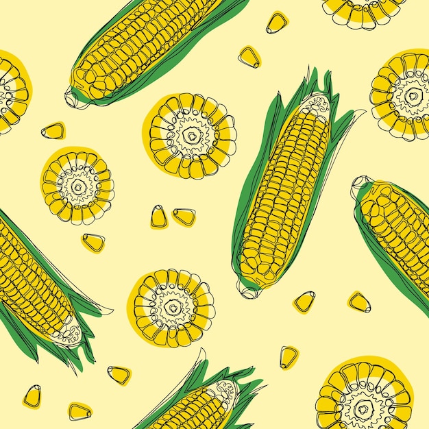 Żółte Kaczany Kukurydzy Z Zielonymi Liśćmi Bez Szwu Dojrzałe Warzywa Kukurydziane