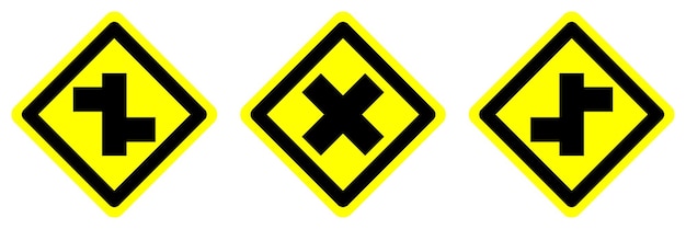 Plik wektorowy Żółte skrzyżowania drogi lewej i prawej skrzyżowanie krzyżowe znak ruchu drogowego ikona kierunku strzały