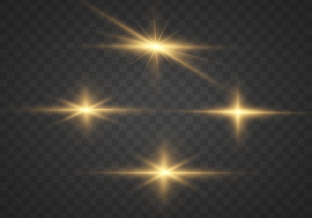 Żółte Słońce Błyszczy Jasny Błysk Oświetlenie Pochodni Ustaw Efekt świecącego światła Glitter Star Iskry Vector