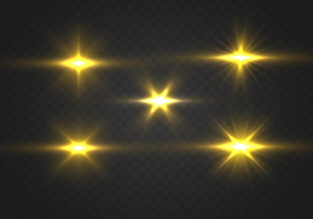 Żółte słońce błyszczy Jasny błysk Oświetlenie pochodni Ustaw efekt świecącego światła Glitter star iskry Vector
