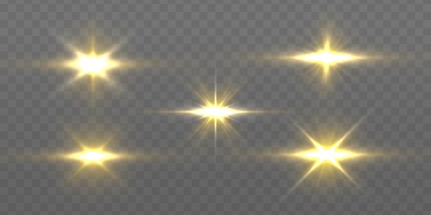 Żółte słońce błyszczy Jasny błysk Oświetlenie pochodni Ustaw efekt świecącego światła Glitter star iskry Vector