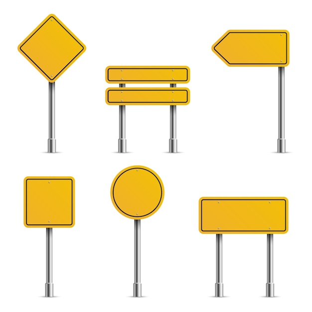 Żółte Znaki Drogowe Pusty Ruch Autostrada Prędkość Ulica Metalowy Znak Kolekcja Zatrzymaj Tablice Bezpieczeństwa Puste Zagrożenie Zabronione I Symbole Ostrzegawcze Diament Ulica Wektor Na Białym Tle Zestaw