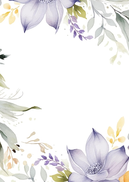 Plik wektorowy Żółto-biały i fioletowy nowoczesny wieńcowy ramka zaproszenia z florą i kwiatem