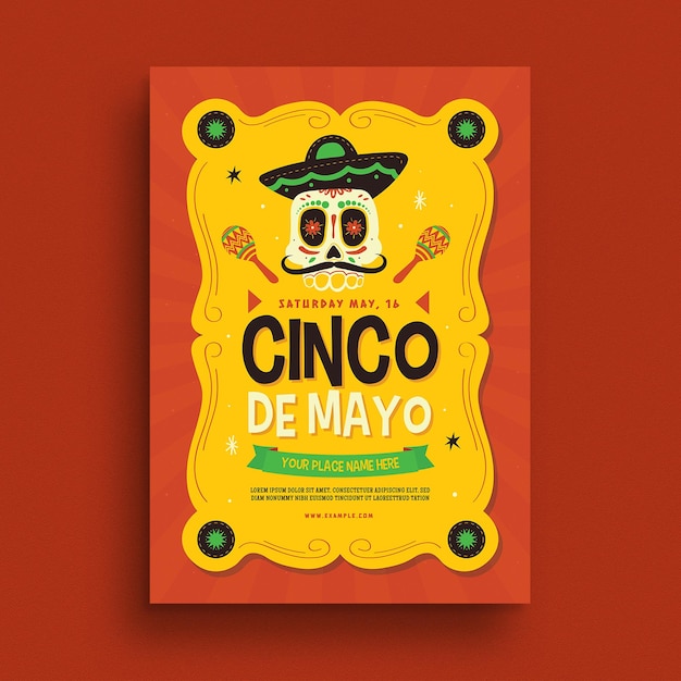 Żółto-czerwona ulotka Cinco De Mayo