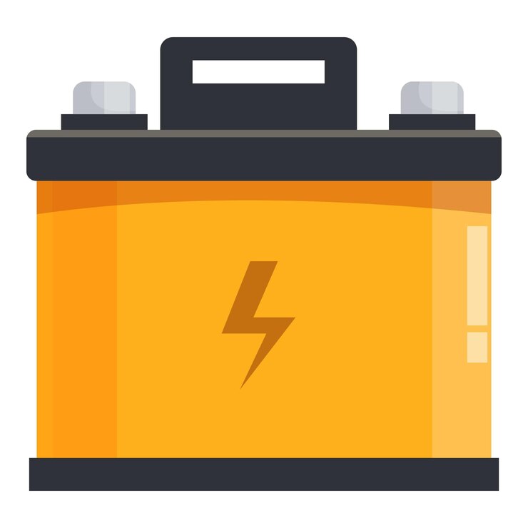 Wektor żółty akumulator samochodowy dostarczający energii elektrycznej do uruchamiania pojazdu