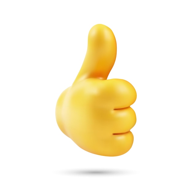 Żółty emoji z kciukiem w górę na białym tle