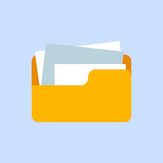 Żółty folder wektorowy z dokumentami poufnymi, wrażliwymi danymi i informacjami