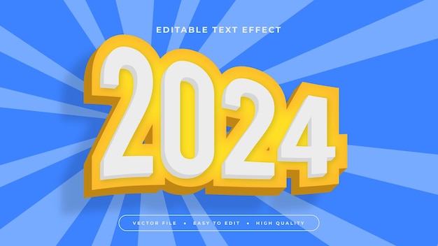 Żółty i biały 2024 3d edytowalny efekt tekstu styl czcionki