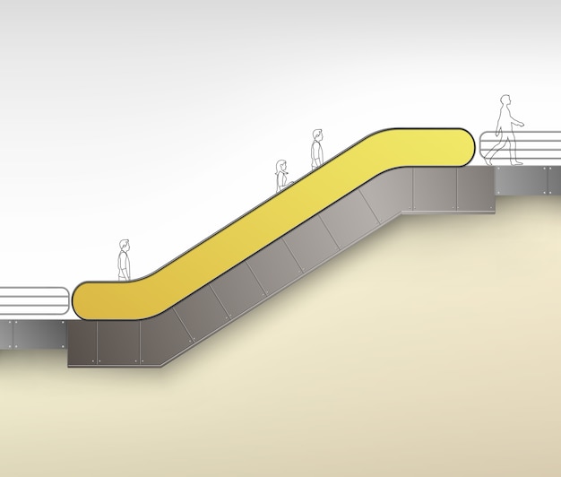 Żółty Nowoczesny Schody Ruchome Z Miejscem Na Reklamę Widok Z Boku Na Białym Tle Na Tle