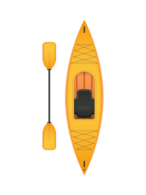 Plik wektorowy Żółty plastikowy kajak z dwóch perspektyw, część serii łodzi i sportów wodnych z prostych płaskich ilustracji wektorowych