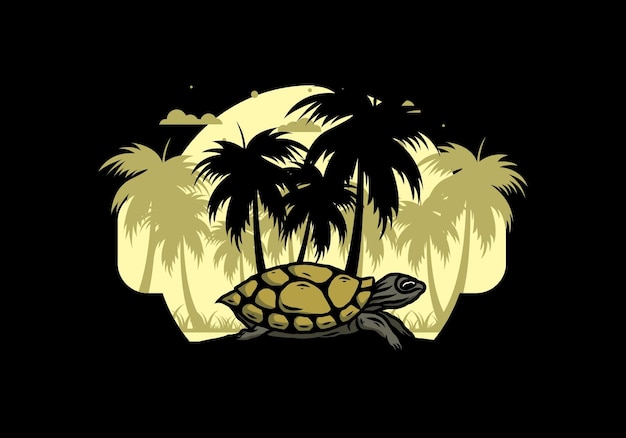 Żółw Morski Pod Ilustracją Drzewa Kokosowego