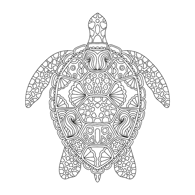 Plik wektorowy Żółw morski w stylu sztuki liniowej ręcznie rysowane ilustracji wektorowych projekt dla kolorowanka