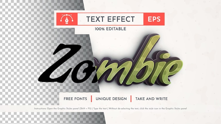 Wektor zombie editable text effect styl graficzny wektorowy mockup i szablon slogan i marka firma