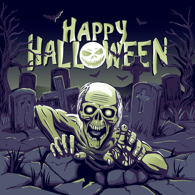 Zombie Wychodzący Z Grobu Ilustracja Na Halloween Wesołego Halloween