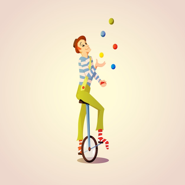Plik wektorowy Żongler żonglerka kreskówka cyrk na monocyklu