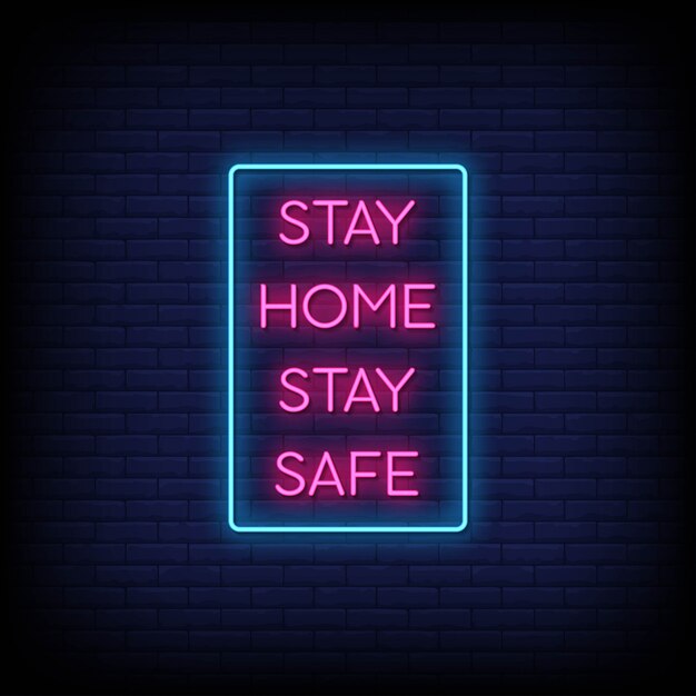 Zostań W Domu Bądź Bezpieczny Tekst W Stylu Neonów