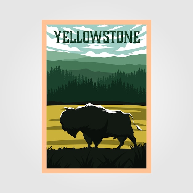 Żubr Na Plakat Vintage Park Narodowy Yellowstone