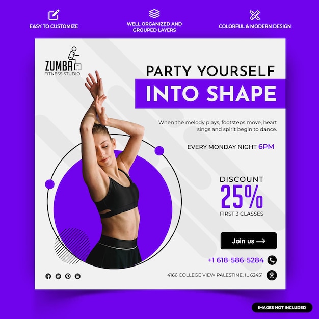 Zumba Taniec Instagram Post Szablon Baneru Internetowego Wektor Premium