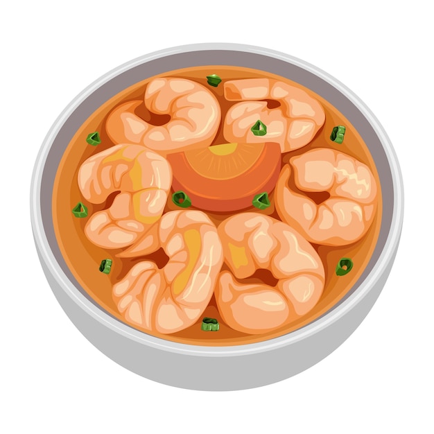 Plik wektorowy zupa krewetkowa azjatyckie jedzenie wektor ilustracja krewetki