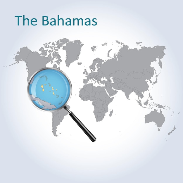 Zwiększona Mapa Bahamów Z Flagą Bahamów Powiększenie Map Sztuka Wektorowa