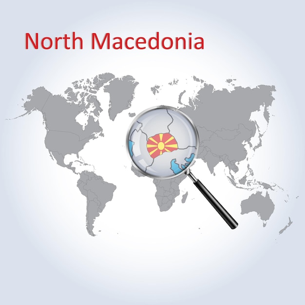 Zwiększona Mapa Macedonii Północnej Z Flagą Macedonii Północnej Powiększenie Map Sztuka Wektorowa