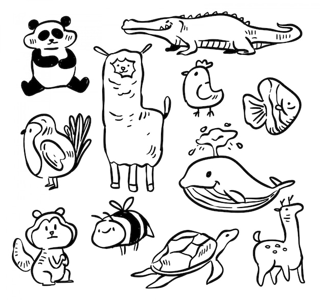 Zwierzę Doodle Na Całym świecie. Ilustracji Wektorowych