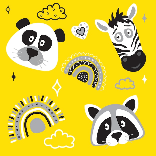 Zwierzęta panda szop zebra czarno-biały wzór dziecka