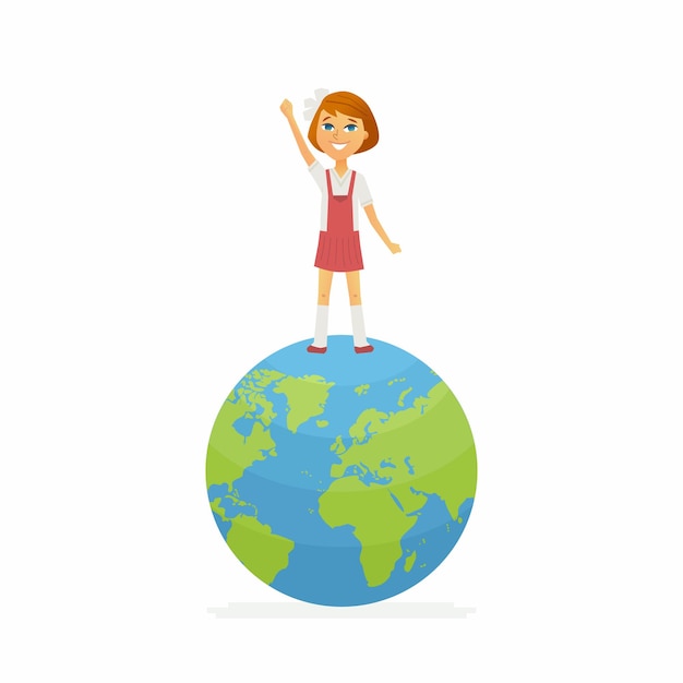 Plik wektorowy zwycięzca konkursu szkolnego szczęśliwa dziewczyna na świecie trzymająca kubek