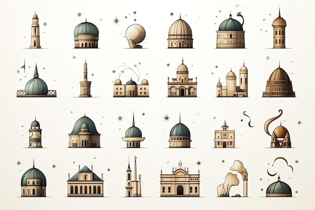Zwykła Ilustracja Pakiet Ikon Meczetu