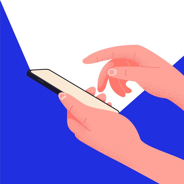Życie w sieci społecznościowej na telefonie Ręka trzymająca smartfon edytowalny makietę Umieść tekst w