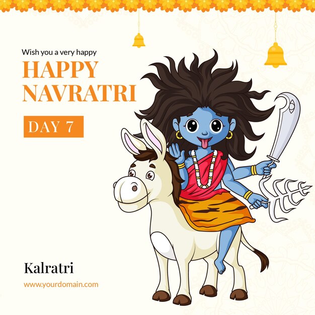 Życzę Bardzo Szczęśliwego Festiwalu Navratri Z Projektem Banera Ilustracji Bogini Kalratri