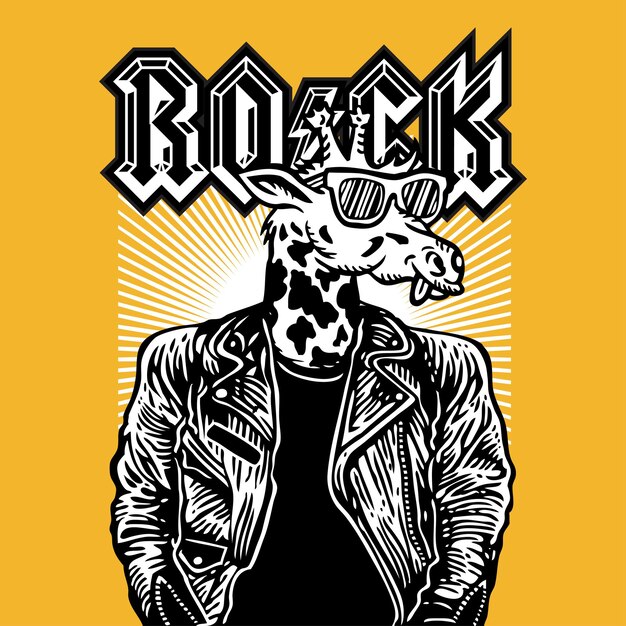 Żyrafa głowa Rocker Rockstar skórzana kurtka wektor ilustracja