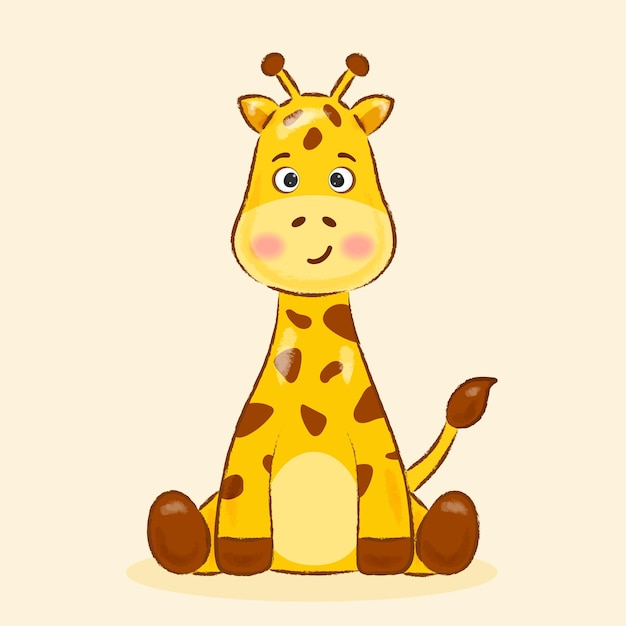 żyrafa siedzi na żółtym tle