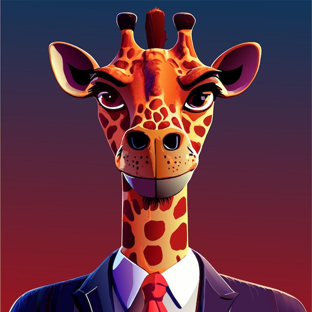 Plik wektorowy Żyrafa w garniturze biznesowym ręcznie narysowana płaska stylowa naklejka kreskówkowa ikonka koncepcja izolowana