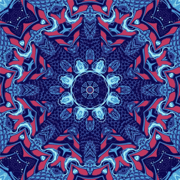 Żywy piękny abstrakcyjny wzór mandali na tle z niebieskim