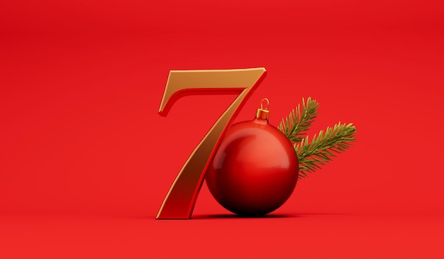 12 dni świąt Bożego Narodzenia 7 dzień świąteczny złoty napis z cacko renderowania 3D