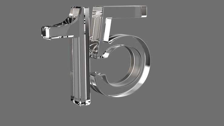 15 cyfr złoto srebro szkło kryształ rocznica ilustracja 3d render