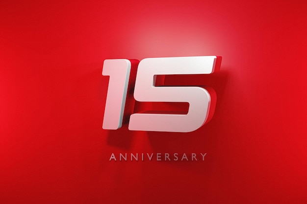 Zdjęcie 15-lecie obchodów rocznicy renderowania 3d, czerwony błyszczący numer 15 3d