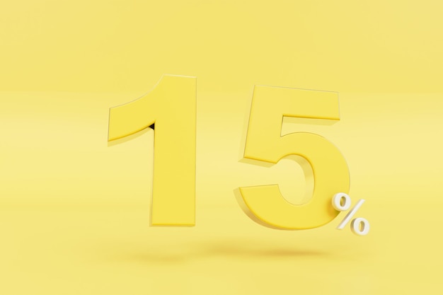 15 procent zniżki żółta cyfra 15 i biały procent na żółtym tle renderowania 3D