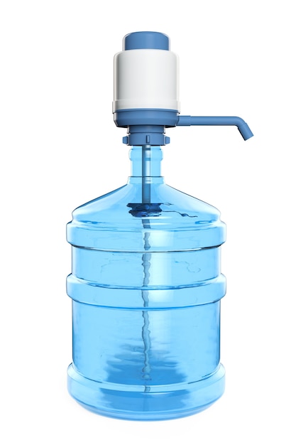 19-litrowa Butelka Czystej Wody Pitnej Z Ręczną Pompą Wody Na Białym Tle