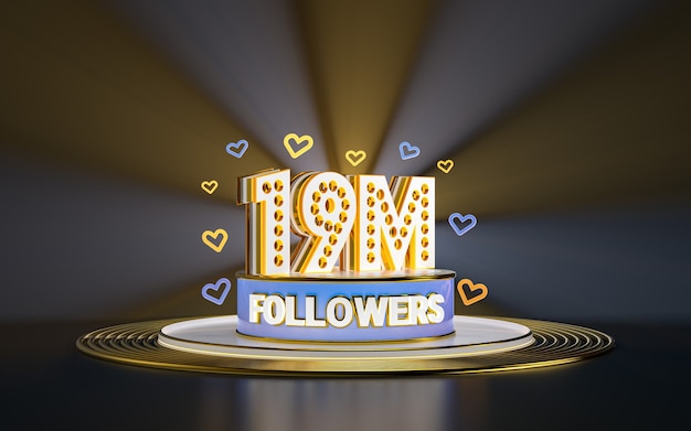 19 Milionów Obserwujących świętuje Dziękuję Banerowi W Mediach Społecznościowych Ze Złotym Tłem W Centrum Uwagi 3d