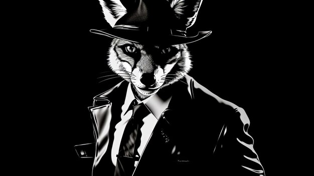 Zdjęcie 1970 detective fox czarno-biały chiaroscuro artwork