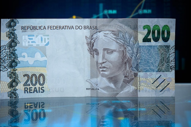200 Reali Banknotów Brazylijski Obraz Efinge Na Wykresie Rynku Finansowego
