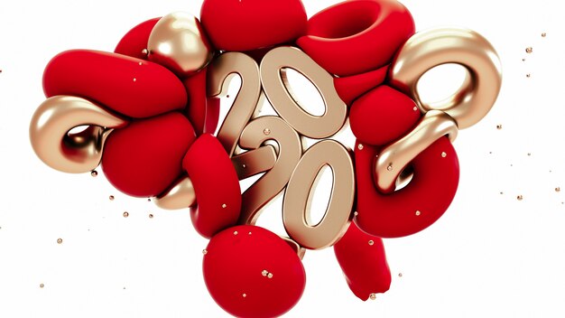 Zdjęcie 2020 nowy rok. abstrakcyjne kształty z czerwonego i metalicznego złota