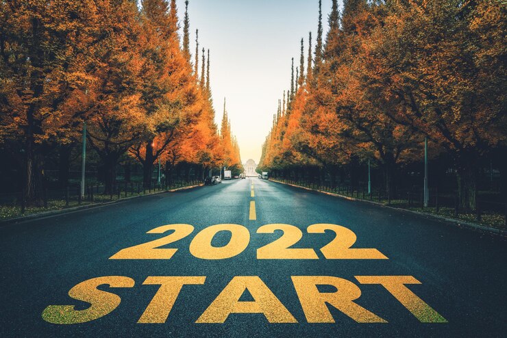 Zdjęcie 2022 nowy rok podróży samochodem i koncepcja wizji przyszłości