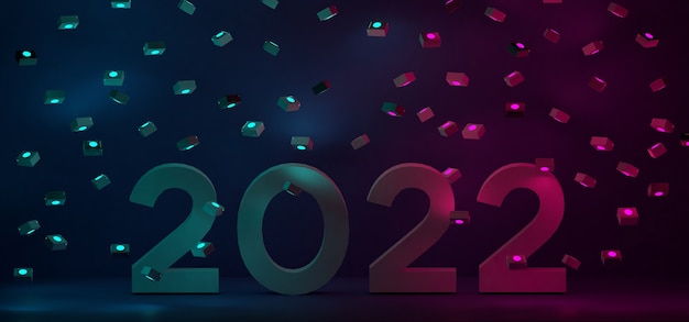2022 nowy rok w tle z neonowym światłem w ciemnym tle pokoju