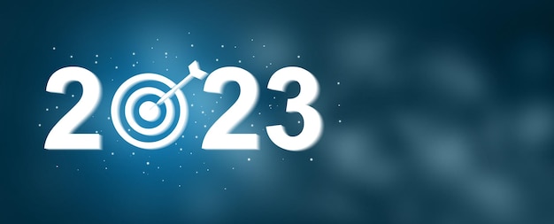 2023 i ikona celu na wirtualnym ekranie